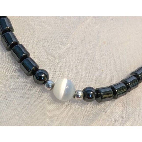 Hematite Beaded Necklace Matching Bracelet Black White Jewelry Stone Style Fun - Picture 2 of 8